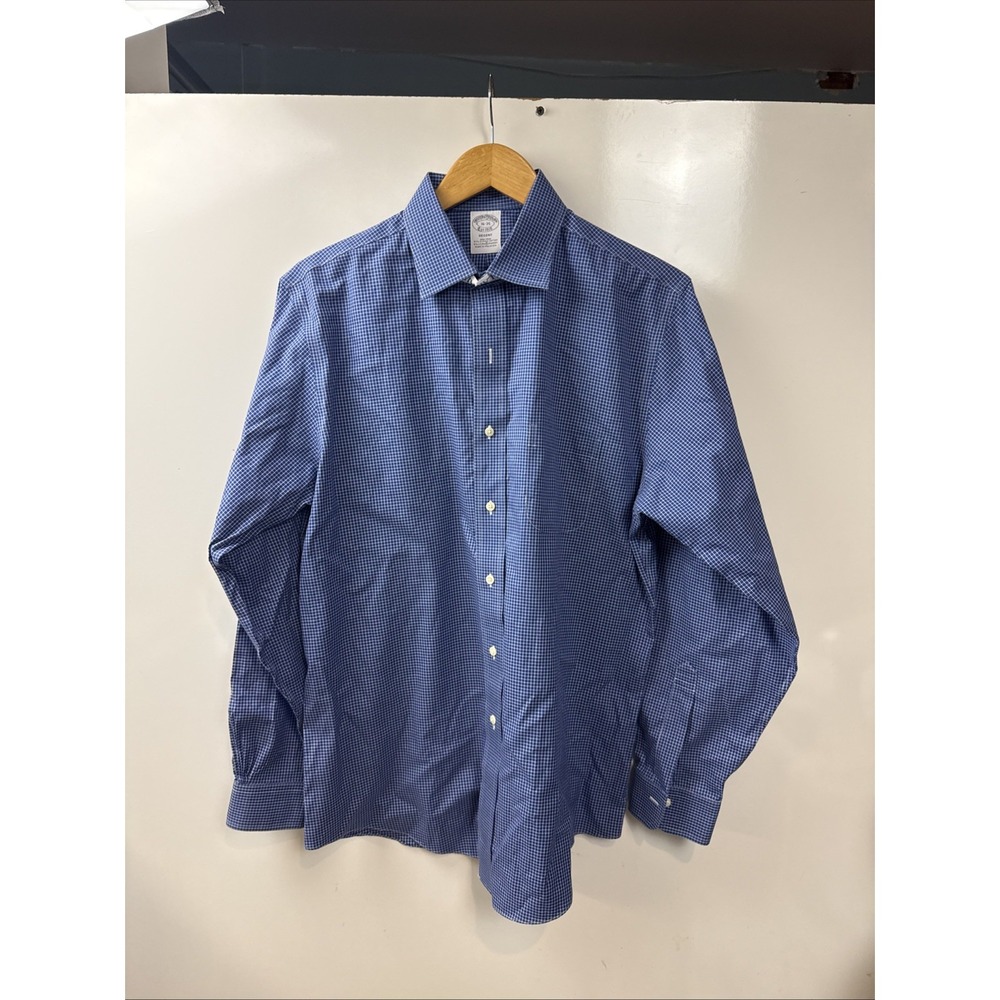 Brooks Brothers Classic Dress Shirt Men's 16-35 Blue Plaid Non-Iron Professional
